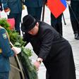 North Korean leader Kim Jong Un lays a wreath at a World War II memorial to Russia's Pacific Fleet