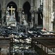 The cathedral spire and much of the wooden roof was destroyed in the blaze