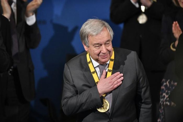 UN Secretary-General Antonio Guterres warned Europe it had to stick together or face the potential threat of a new cold war after receiving the Charlemagne Prize for his contribution to bolstering continental unity