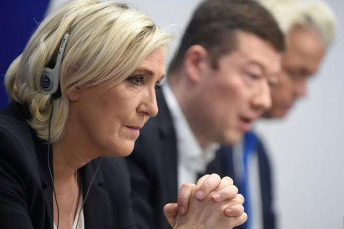 (L-R) Marine Le Pen, Tomio Okamura, and Geert Wilders seek to present a unified far-right front during the EU's parliamentary election