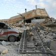 A picture taken on May 5, 2019 shows destruction at the entrance of a hospital in the village of Kafr Nabl, south of the jihadist-held Syrian province of Idlib. Syrian forces and their Russian allies have escalated attacks in the northwest over recent ...