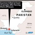 Map of Pakistan showing the route between Ormara and Karachi where gunmen killed 14 people after forcing them off buses