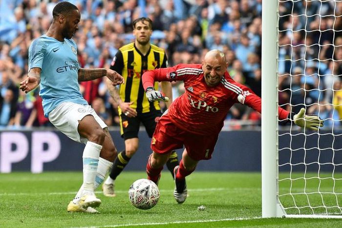 History makers: Raheem Sterling scored a hat-trick as Manchester City thrashed Watford 6-0 in the FA Cup final