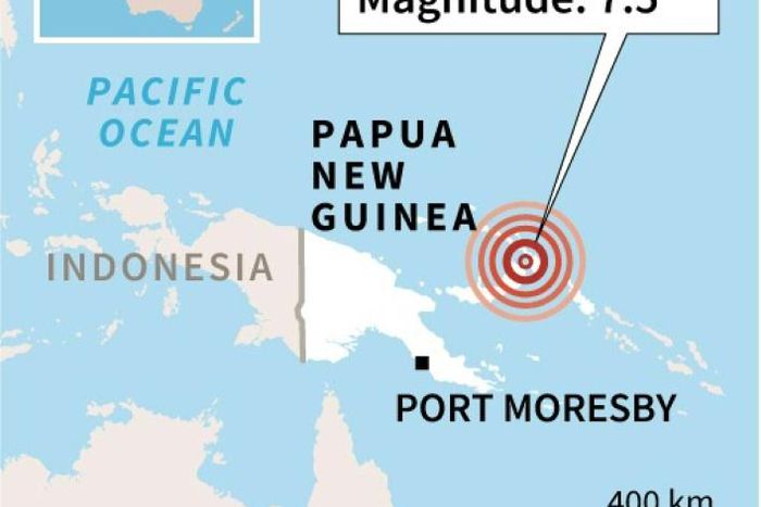 Map of Papua New Guinea locating a 7.5-magnitude quake on May 14
