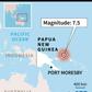 Map of Papua New Guinea locating a 7.5-magnitude quake on May 14