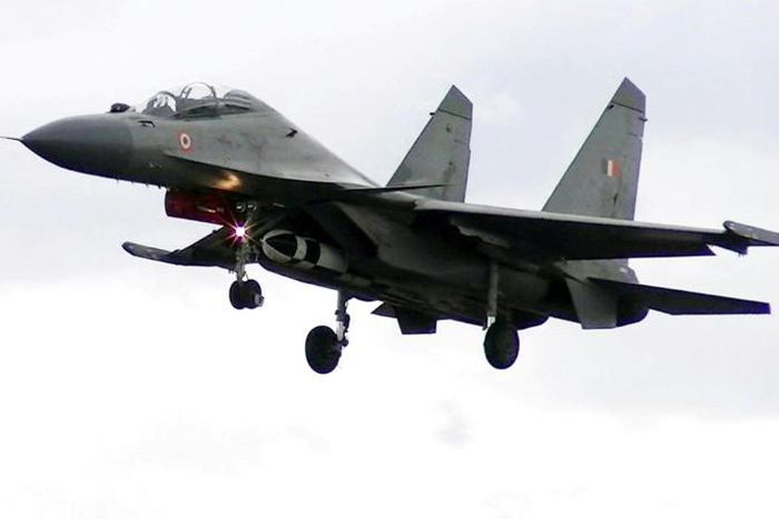 The Indian Air Force released this picture taken at an undisclosed location in 2017 showing a Sukhoi Su-30MKI fighter aircraft carrying a BrahMos air to surface cruise missile