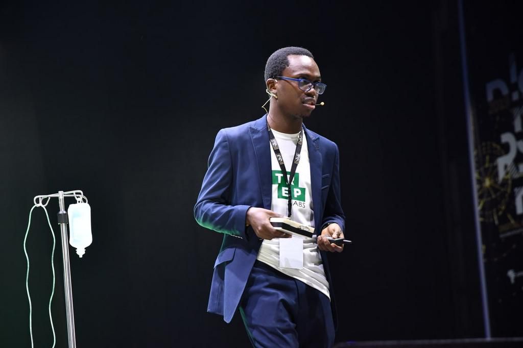 Taofeek Olalekan, Co-founder TREP LABS and one of the start-ups during his demo presentation