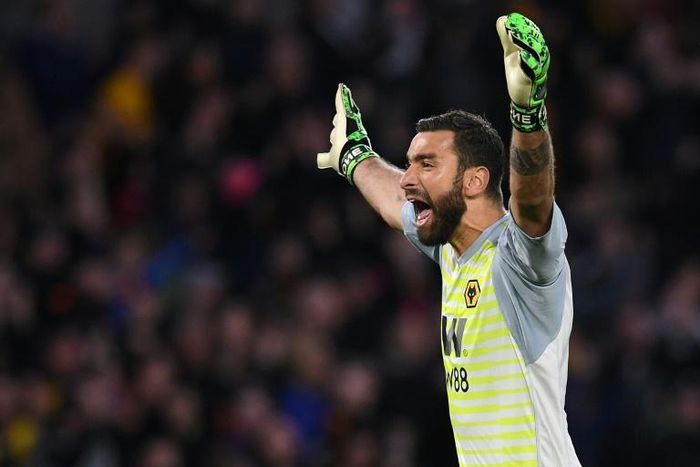 Wolves goalkeeper Rui Patricio celebrates his team's first goal against Arsenal
