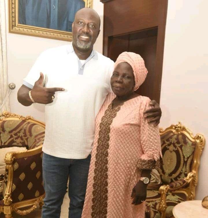 Senator Dino Melaye with his mother, Comfort [Twitter/@dino_melaye]