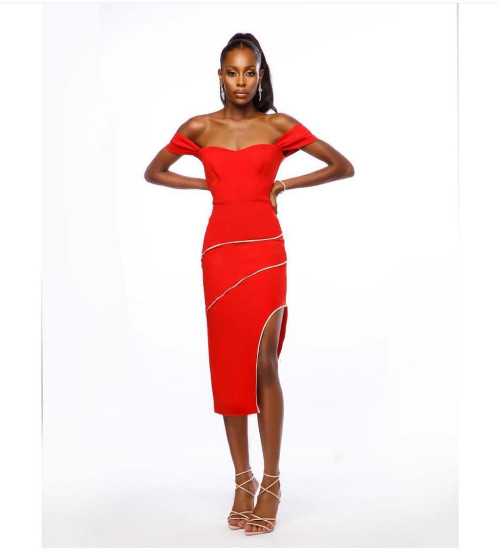 Toni Tones gives us Jessica Rabbit vibes in a red Jewel by Jemila cocktail dress [Credit: Jewel Jemila Collection]
