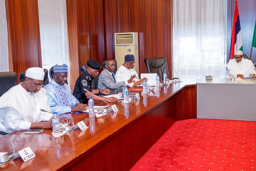 President Buhari meets security Chiefs [Twitter/@NGRPresident]