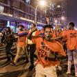 Hundreds of supporters of the opposition radical-left EFF party march in Durban on the eve of the election