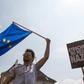 Protesters in Vienna were waving the EU flag and holding up signs calling far-right leader Heinz-Christian Strache a "neo-nazi" on Saturday