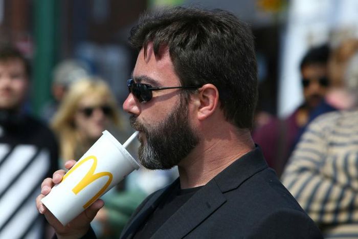 UKIP European Parliament candidate Carl Benjamin, who has had milkshakes thrown at him at least four times this month, made a show of sipping on a McDonald's milkshake at one of his events this week