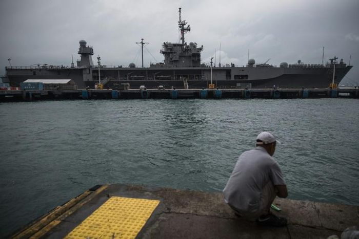 The USS Blue Ridge during a call in Hong Kong on April 20, 2019. The 7th Fleet flagship is leading "Operation Vanguard" near Guam