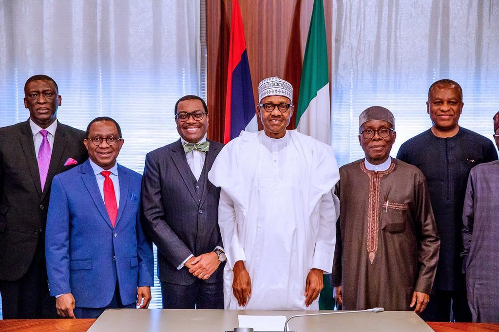 President Muhammadu Buhari meets with President of African Development Bank, Akinwumi Adesina, at Aso Rock [Twitter@NGRPresident]