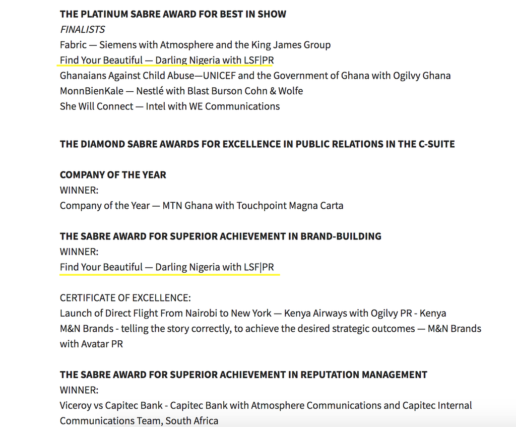 Best in Show & Diamond Category AFRICA