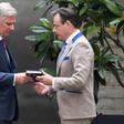 King Philippe met several leaders including nationalist N-VA party chairman Bart De Wever (R)