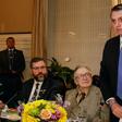 Brazilian President Jair Bolsonaro (R) with his firebrand right-wing "guru" Olavo de Carvalho (C) and Foreign Minister Ernesto Araujo (L) in a meeting at Brazil's embassy in Washington