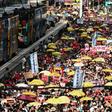 The demonstration comes just days after four prominent leaders of Hong Kong's democracy movement were jailed for their role in organising mass pro-democracy protests in 2014