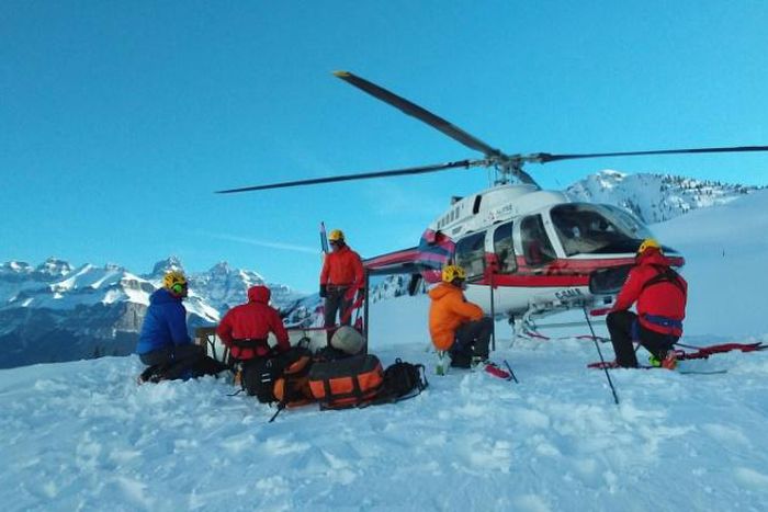 Rescue operations for the three missing mountaineers are pictured on April 21, 2019 in Banff National Park, Canada, after bad weather and the risk of further avalanches delayed efforts