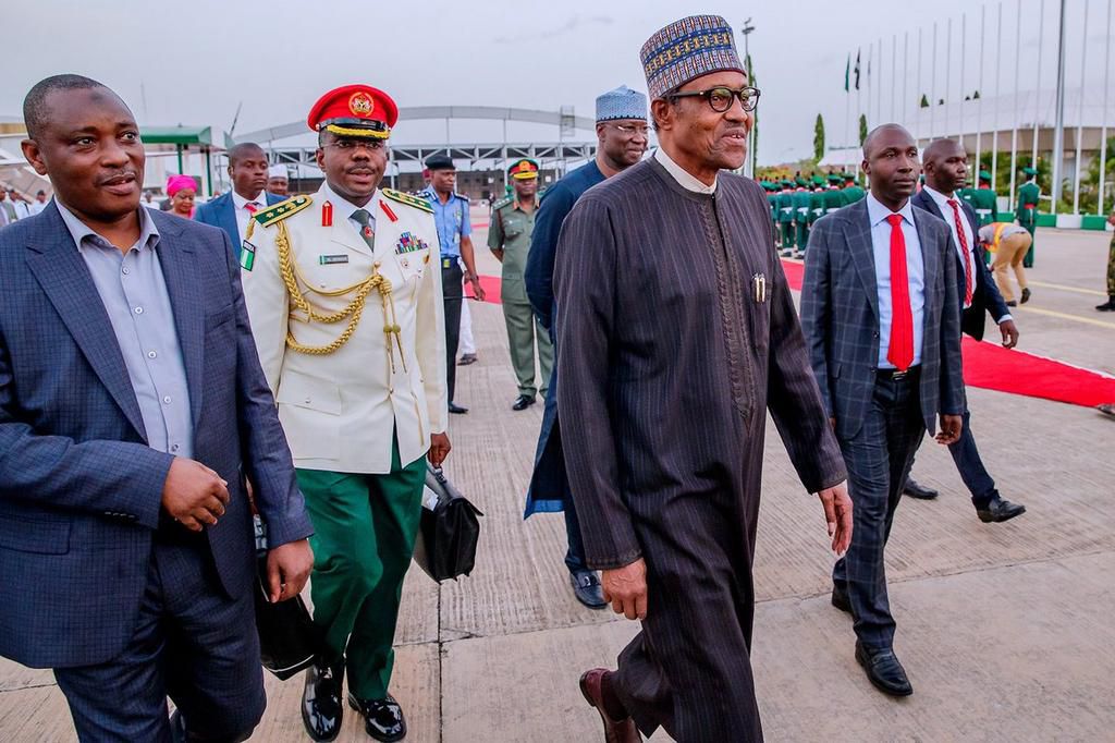 President Buhri is back in Abuja, after a 10-day private visit to the United Kingdom (Twitter MBuhari2)