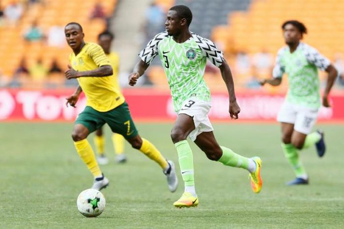 South African Footballer of the Season Thembinkosi Lorch (L) playing for South Africa against Nigeria in a 2019 Africa Cup of Nations qualifier