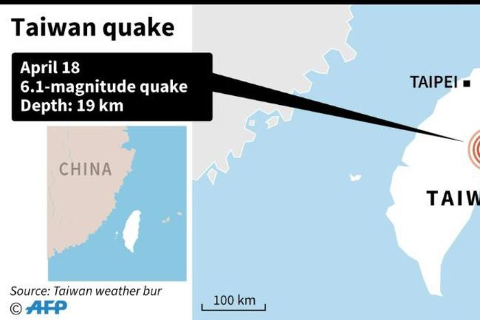 Map locating a quake off the coast of Taiwan on Monday.