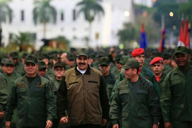 Venezuela's President Nicolas Maduro is seen alongside troops after an aborted US-backed uprising against him