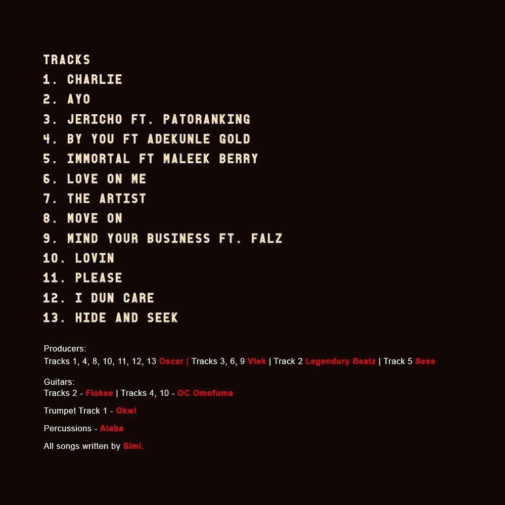 Tracklist for 'Omo Charlie Champagne Vol. I.' (Instagram/SimplySimi)