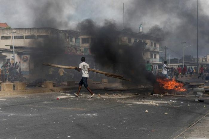 Smoke rises from a barricade in Wednesday's unrest