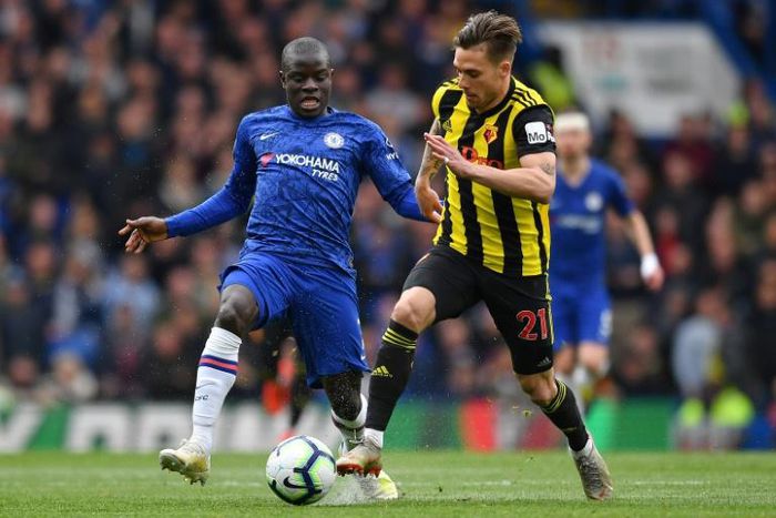 N'Golo Kante (L) has not played since Chelsea's win over Watford on May 5. He is now struggling with a knee problem before the Europa League final