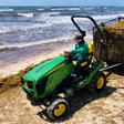 Workers remove smelly Sargassum seaweed from the beach near Tulum in Quintana Roo State, Mexico