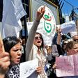 Demonstrators gather during a protest by state TV employees against censorship in the capital Algiers