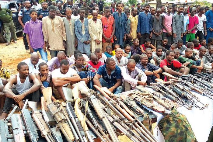 A cross section of armed robbers, kidnapers and cattle rustlers on Kaduna-Abuja Express Road paraded by the police in Katari Divisional Police Headquarters - Illustration purpose (Guardian)