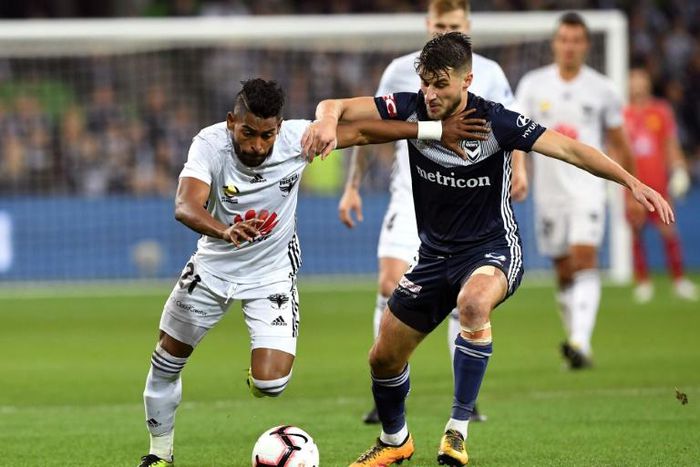 Top scorer Roy Krishna (left) seen here action for Wellington Phoenix against Melbourne Victory earlier this month is to leave the A-League