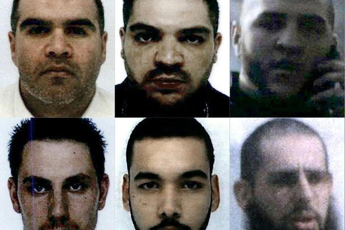French nationals (from top left to bottom right) Salim Machou, Mustapha Merzoughi, Brahim Nejara, Kevin Gonot, Yassine Sakkam and Leonard Lopez, all sentenced to death by a Baghdad court for joining the Islamic State group