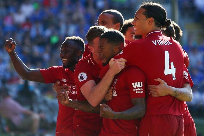 Georginio Wijnaldum (centre) put Liverpool on course for a vital win at Cardiff