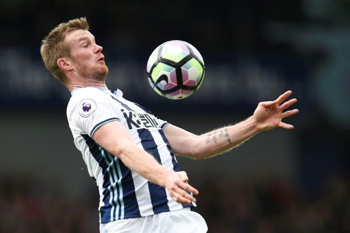 The Baggies' hope of an immediate return to the top-flight were dented when captain Chris Brunt (pictured May 2017) was sent-off 10 minutes from the end of normal time