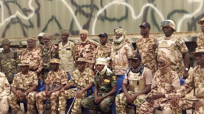 4th r-l, Col. Bokit Ali Dijar, Commander, Chadian troops, representative of Chief of Army Staff, Lt.-Gen. Tukur Buratai, Maj.-Gen. Lamidi Adeosun, Chief of Training and Operations, Theatre Commander, Maj-Gen. Benson Akinroluyo, Brig.-Gen. O.T. Akinjobi...