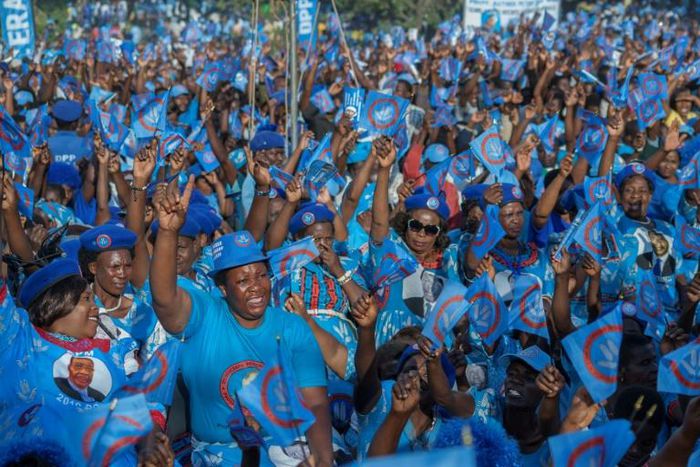 Supporters of Malawi's President at a final election campaign rally in the commercial city of Blantyre