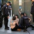With the anti-Franco slogan "They shall not pass" daubed on their naked breasts, three of the femenist activists got on stage at the capital's Columbus Square before the arrival of Vox leader Santiago Abascal