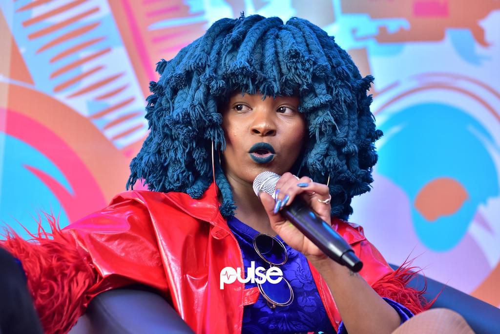 The lively Moonchild Sanelly, speaking at the ECHO Music conference 2019. (Pulse Nigeria)