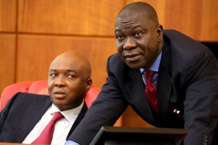 Senate President, Bukola Saraki (L) and his  deputy, Ike Ekweremadu (R)
