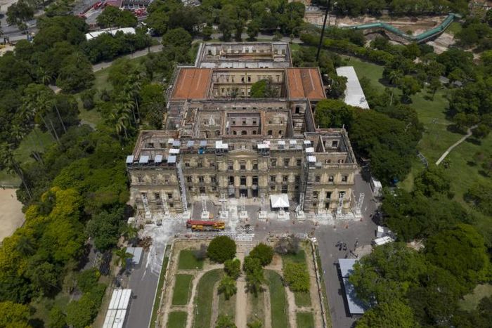 Aerial view of Brazil's National Museum taken as journalists make their first visit since the building burnt down last September, in Rio de Janeiro