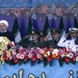 Iranian President Hassan Rouhani deliver his Army Day address in 2018 flanked by top generals