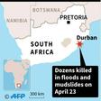 Map of South Africa locating Durban where more than 30 people were killed in floods and mudslide on Tuesday