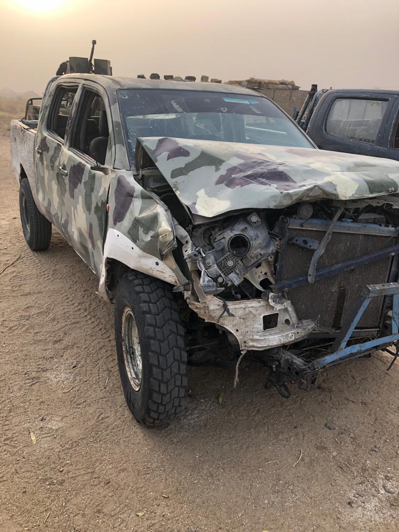 A Boko Haram truck destroyed by the Nigerian Army [Twitter/@HQNigerianArmy]