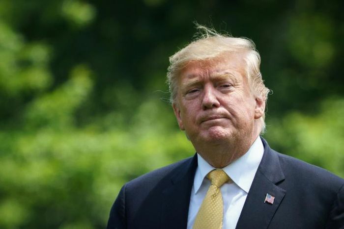 US President Donald Trump walks across the South Lawn of the White House after returning from Japan