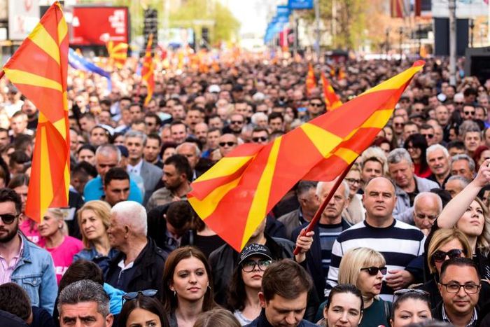 Supporters of North Macedonia's ruling Social Democratic Union of Macedonia party rallied in Skopje on Sunday
